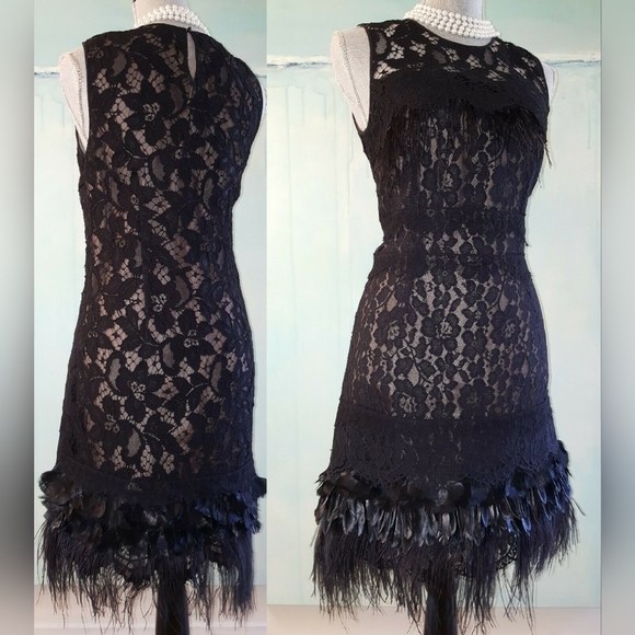 $5,000 NEW OSCAR DE LA RENTA STUNNING BLACK LACE FEATHER DRESS US 4 - Picture 1 of 12